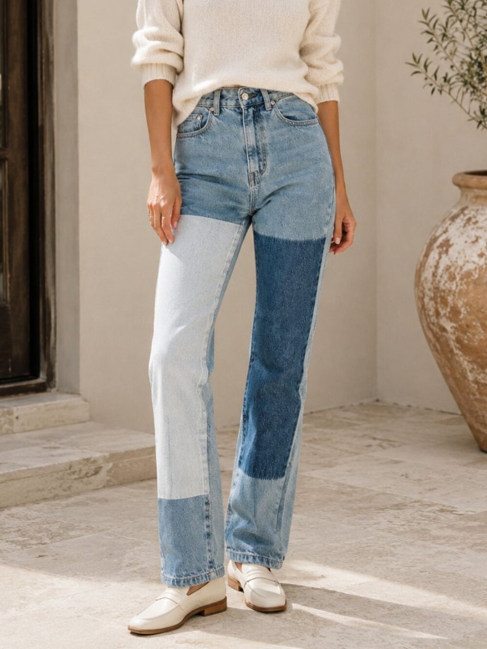 Princess Polly Cofield Two Tone Patchwork High Rise Straight Jeans 0